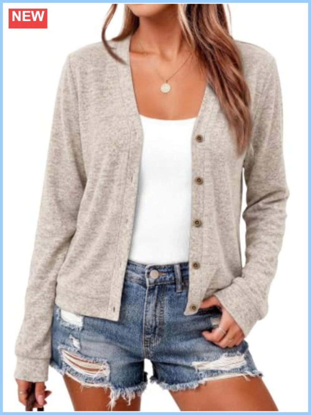 LILLUSORY Lightweight Cardigan V-Neck Button Long Sleeve Fall Layer